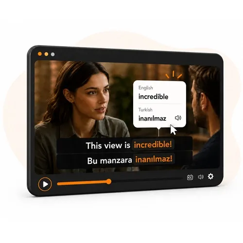 Watching bilingual videos and tapping words for instant meaning